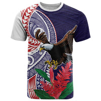American Samoa Bald Eagle Personalized T Shirt Polynesian Teuila Flowers LT9 Blue - Polynesian Pride