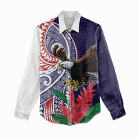 American Samoa Bald Eagle Personalized Women Casual Shirt Polynesian Teuila Flowers LT9 - Polynesian Pride