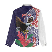 American Samoa Bald Eagle Personalized Women Casual Shirt Polynesian Teuila Flowers LT9 - Polynesian Pride