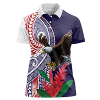 American Samoa Bald Eagle Personalized Women Polo Shirt Polynesian Teuila Flowers LT9 Female Blue - Polynesian Pride