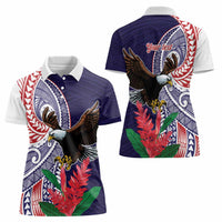 American Samoa Bald Eagle Personalized Women Polo Shirt Polynesian Teuila Flowers LT9 - Polynesian Pride