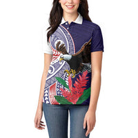 American Samoa Bald Eagle Personalized Women Polo Shirt Polynesian Teuila Flowers LT9 - Polynesian Pride