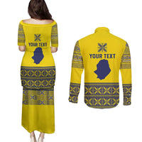 Niue Crab Personalised Couples Matching Puletasi and Long Sleeve Button Shirt Niuean Hiapo Pattern - Polynesian Pride