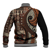 Vintage Samoa Siapo Mamanu Baseball Jacket Brown Samoan Tapa Motif - Polynesian Pride