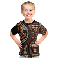 Vintage Samoa Siapo Mamanu Kid T Shirt Brown Samoan Tapa Motif - Polynesian Pride