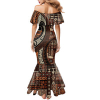 Vintage Samoa Siapo Mamanu Mermaid Dress Brown Samoan Tapa Motif - Polynesian Pride