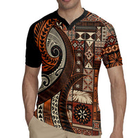 Vintage Samoa Siapo Mamanu Rugby Jersey Brown Samoan Tapa Motif - Polynesian Pride