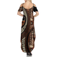Vintage Samoa Siapo Mamanu Summer Maxi Dress Brown Samoan Tapa Motif - Polynesian Pride