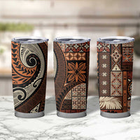Vintage Samoa Siapo Mamanu Tumbler Cup Brown Samoan Tapa Motif - Polynesian Pride