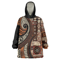 Vintage Samoa Siapo Mamanu Wearable Blanket Hoodie Brown Samoan Tapa Motif - Polynesian Pride