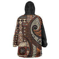 Vintage Samoa Siapo Mamanu Wearable Blanket Hoodie Brown Samoan Tapa Motif - Polynesian Pride