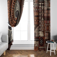 Vintage Samoa Siapo Mamanu Window Curtain Brown Samoan Tapa Motif - Polynesian Pride