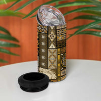 Vintage Samoa Siapo Mamanu 4 in 1 Can Cooler Tumbler Gold Samoan Tapa Motif LT9 - Polynesian Pride