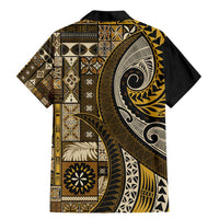 Vintage Samoa Siapo Mamanu Family Matching Mermaid Dress and Hawaiian Shirt Gold Samoan Tapa Motif - Polynesian Pride