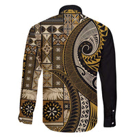 Vintage Samoa Siapo Mamanu Family Matching Summer Maxi Dress and Hawaiian Shirt Gold Samoan Tapa Motif - Polynesian Pride