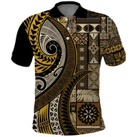 Vintage Samoa Siapo Mamanu Polo Shirt Gold Samoan Tapa Motif - Polynesian Pride