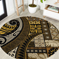 Vintage Samoa Siapo Mamanu Round Carpet Gold Samoan Tapa Motif - Polynesian Pride
