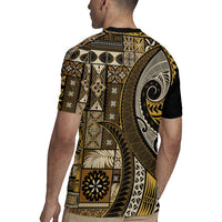 Vintage Samoa Siapo Mamanu Rugby Jersey Gold Samoan Tapa Motif - Polynesian Pride