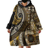 Vintage Samoa Siapo Mamanu Wearable Blanket Hoodie Gold Samoan Tapa Motif - Polynesian Pride