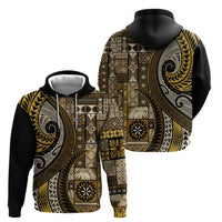 Vintage Samoa Siapo Mamanu Zip Hoodie Gold Samoan Tapa Motif - Polynesian Pride