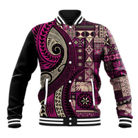 Vintage Samoa Siapo Mamanu Baseball Jacket Pink Samoan Tapa Motif - Polynesian Pride