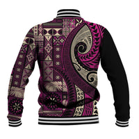 Vintage Samoa Siapo Mamanu Baseball Jacket Pink Samoan Tapa Motif - Polynesian Pride