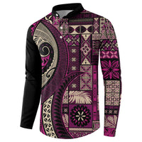 Vintage Samoa Siapo Mamanu Button Sweatshirt Pink Samoan Tapa Motif - Polynesian Pride