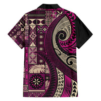 Vintage Samoa Siapo Mamanu Family Matching Long Sleeve Bodycon Dress and Hawaiian Shirt Pink Samoan Tapa Motif - Polynesian Pride