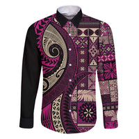 Vintage Samoa Siapo Mamanu Family Matching Puletasi and Hawaiian Shirt Pink Samoan Tapa Motif - Polynesian Pride