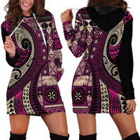 Vintage Samoa Siapo Mamanu Hoodie Dress Pink Samoan Tapa Motif LT9 - Polynesian Pride