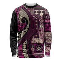 Vintage Samoa Siapo Mamanu Long Sleeve Shirt Pink Samoan Tapa Motif - Polynesian Pride