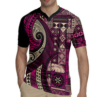 Vintage Samoa Siapo Mamanu Rugby Jersey Pink Samoan Tapa Motif - Polynesian Pride