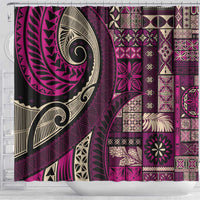 Vintage Samoa Siapo Mamanu Shower Curtain Pink Samoan Tapa Motif - Polynesian Pride