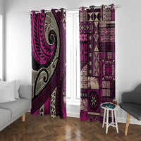 Vintage Samoa Siapo Mamanu Window Curtain Pink Samoan Tapa Motif - Polynesian Pride