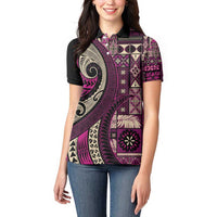 Vintage Samoa Siapo Mamanu Women Polo Shirt Pink Samoan Tapa Motif - Polynesian Pride