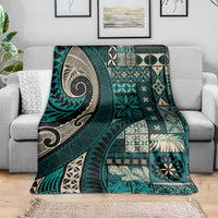 Vintage Samoa Siapo Mamanu Blanket Teal Samoan Tapa Motif LT9 - Polynesian Pride