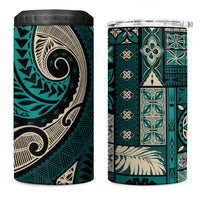 Vintage Samoa Siapo Mamanu 4 in 1 Can Cooler Tumbler Teal Samoan Tapa Motif LT9 One Size: 16 oz Teal - Polynesian Pride