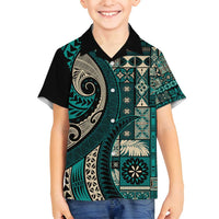 Vintage Samoa Siapo Mamanu Family Matching Puletasi and Hawaiian Shirt Teal Samoan Tapa Motif - Polynesian Pride