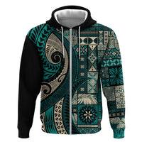 Vintage Samoa Siapo Mamanu Hoodie Teal Samoan Tapa Motif - Polynesian Pride