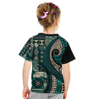 Vintage Samoa Siapo Mamanu Kid T Shirt Teal Samoan Tapa Motif - Polynesian Pride