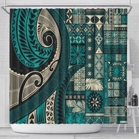 Vintage Samoa Siapo Mamanu Shower Curtain Teal Samoan Tapa Motif - Polynesian Pride