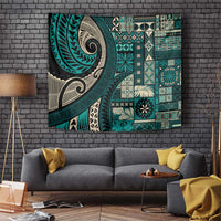 Vintage Samoa Siapo Mamanu Tapestry Teal Samoan Tapa Motif - Polynesian Pride