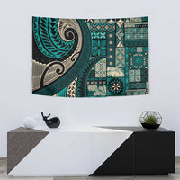 Vintage Samoa Siapo Mamanu Tapestry Teal Samoan Tapa Motif - Polynesian Pride