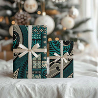 Vintage Samoa Siapo Mamanu Wrapping Paper Teal Samoan Tapa Motif - Polynesian Pride