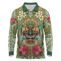 Hawaii Tiki Mask Personalized Long Sleeve Polo Shirt Mele Kalikimaka i Iulai!