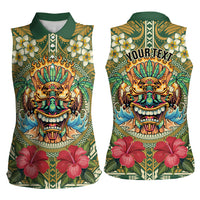 Hawaii Tiki Mask Personalized Women Sleeveless Polo Shirt Mele Kalikimaka i Iulai! LT9 - Polynesian Pride