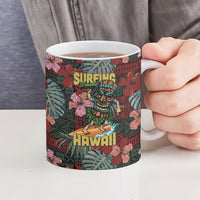 Hawaii Tiki Surfing Ceramic Mug Mele Kalikimaka i Iulai!