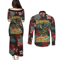 Hawaii Tiki Surfing Couples Matching Puletasi and Long Sleeve Button Shirt Mele Kalikimaka i Iulai! LT9 - Polynesian Pride