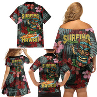 Hawaii Tiki Surfing Family Matching Off Shoulder Short Dress and Hawaiian Shirt Mele Kalikimaka i Iulai! LT9 - Polynesian Pride