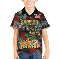 Hawaii Tiki Surfing Family Matching Short Sleeve Bodycon Dress and Hawaiian Shirt Mele Kalikimaka i Iulai! LT9 Son's Shirt Black - Polynesian Pride